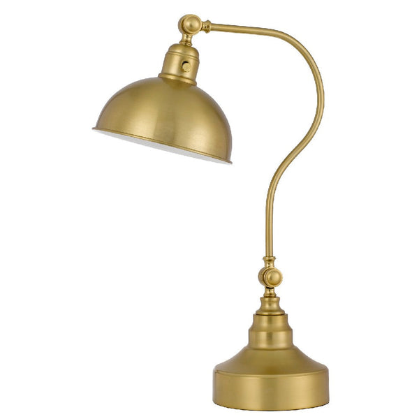 25 Inch Metal Curved Desk Lamp, Adjustable Dome Shade, Brass - BM272204