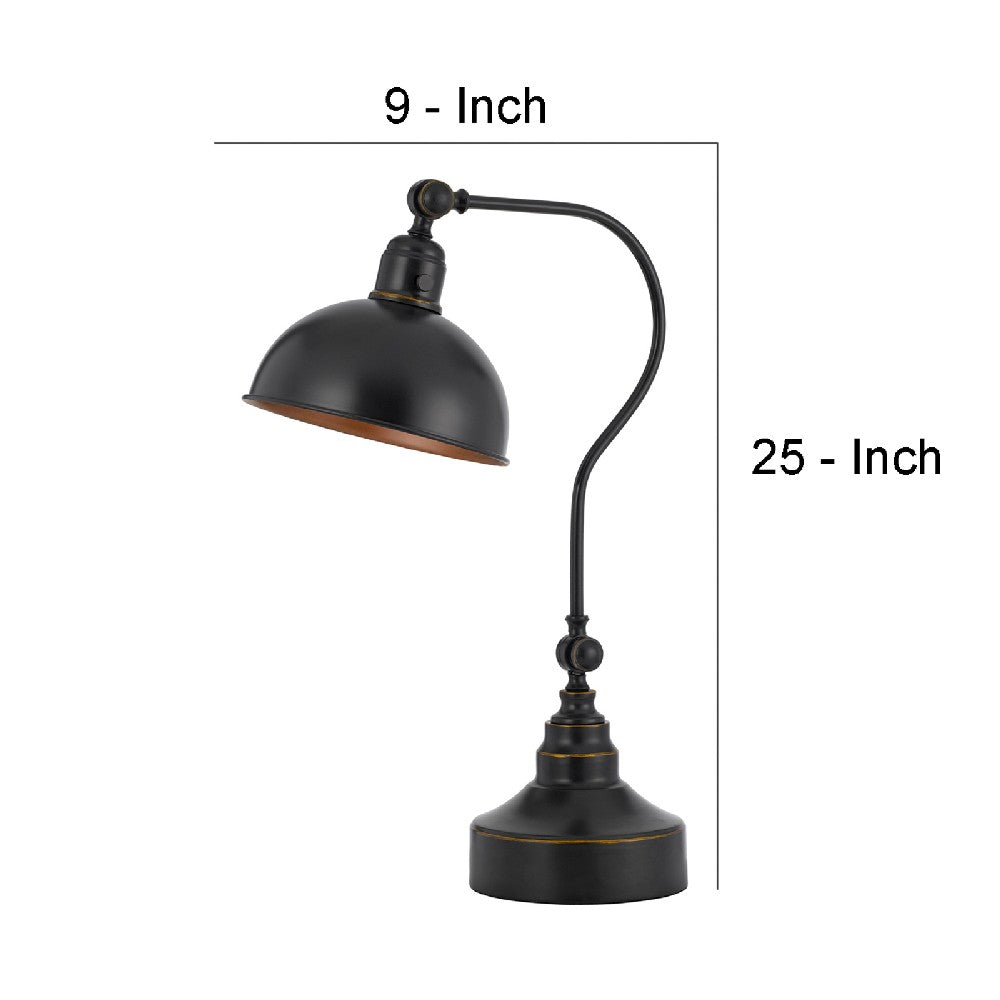 25 Inch Metal Curved Desk Lamp, Adjustable Shade, Bronze Black - BM272206