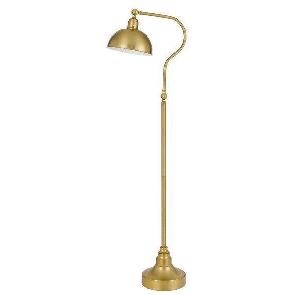 60 Inch Metal Curved Floor Lamp, Adjustable Dome Shade, Brass - BM272207