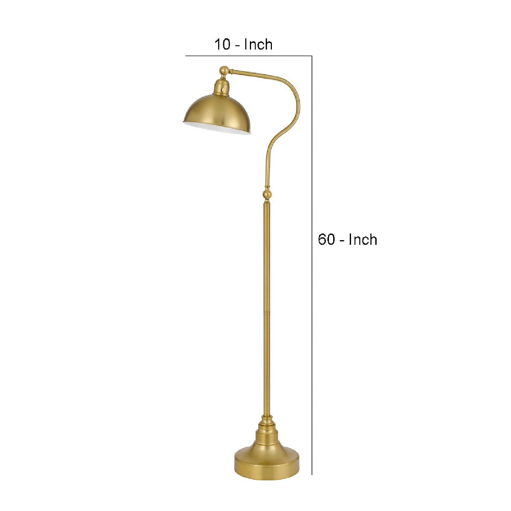 60 Inch Metal Curved Floor Lamp, Adjustable Dome Shade, Brass - BM272207