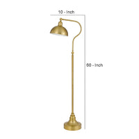 60 Inch Metal Curved Floor Lamp, Adjustable Dome Shade, Brass - BM272207