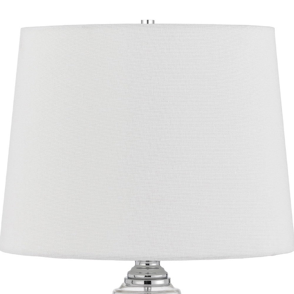 23 Inch Hourglass Ribbed Glass Base Table Lamp, Dimmer, Clear - BM272213