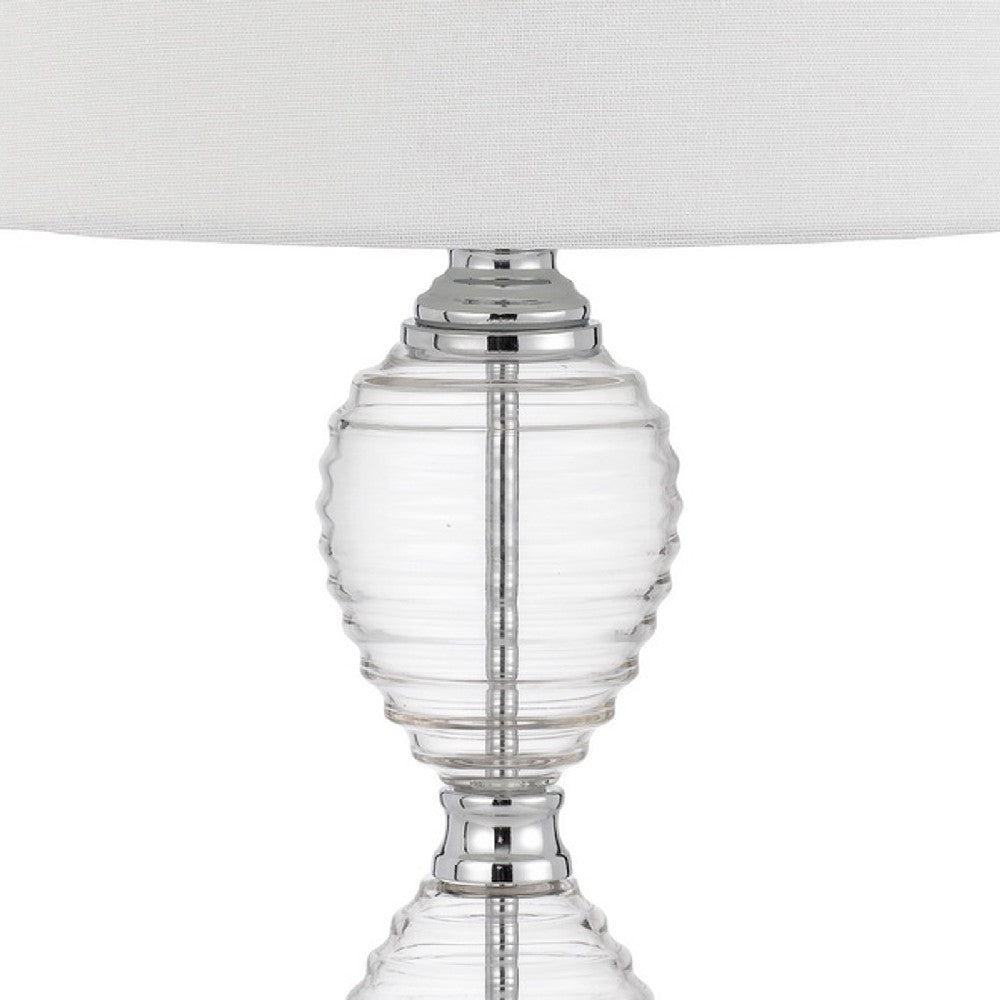 23 Inch Hourglass Ribbed Glass Base Table Lamp, Dimmer, Clear - BM272213