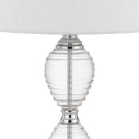 23 Inch Hourglass Ribbed Glass Base Table Lamp, Dimmer, Clear - BM272213