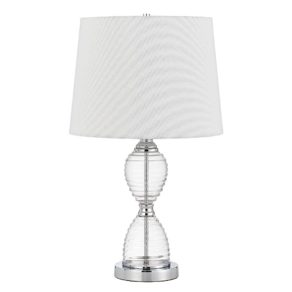 23 Inch Hourglass Ribbed Glass Base Table Lamp, Dimmer, Clear - BM272213