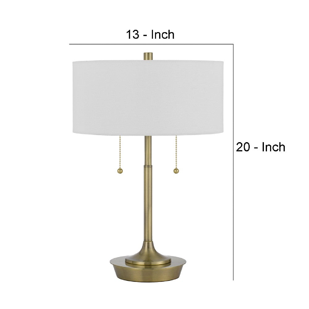 20 Inch Metal Table Lamp with Pull Chain Switch, Brass - BM272215