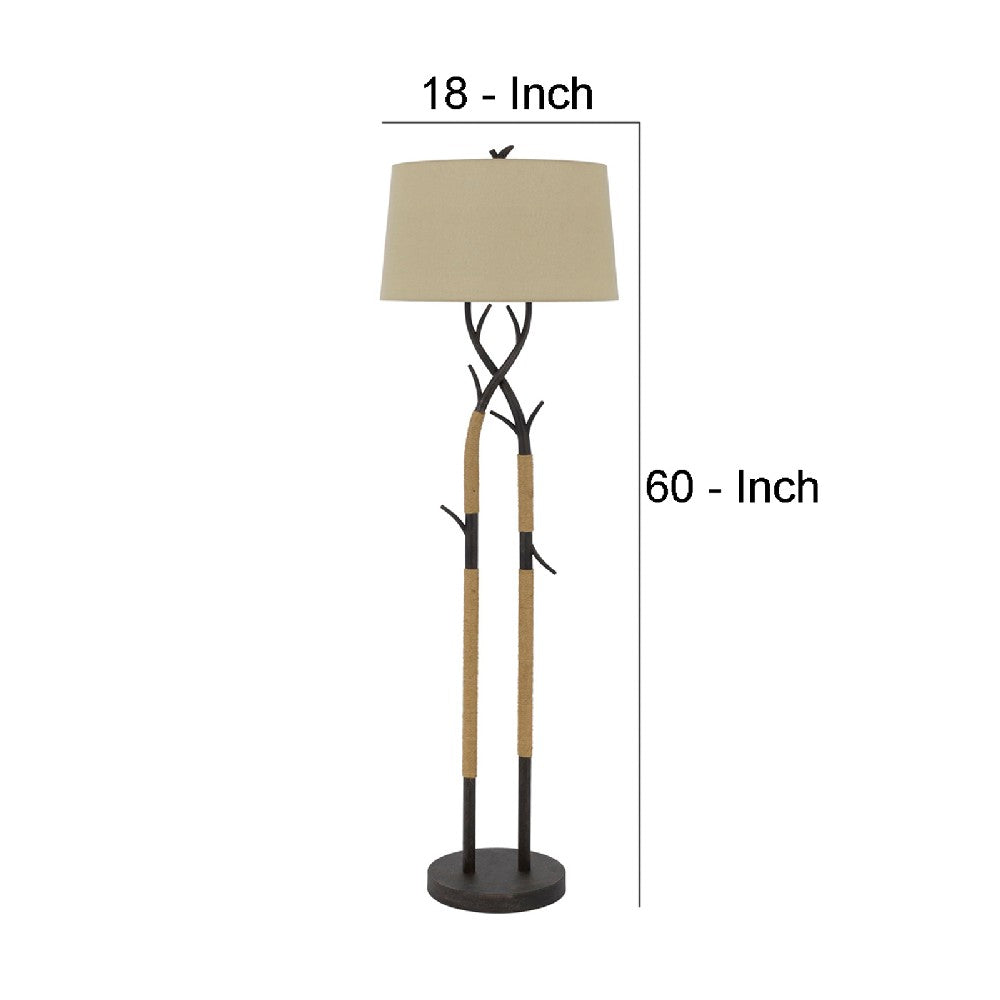 60 Inch Metal Tree Branch Base Floor Lamp, Dimmer, Black - BM272216