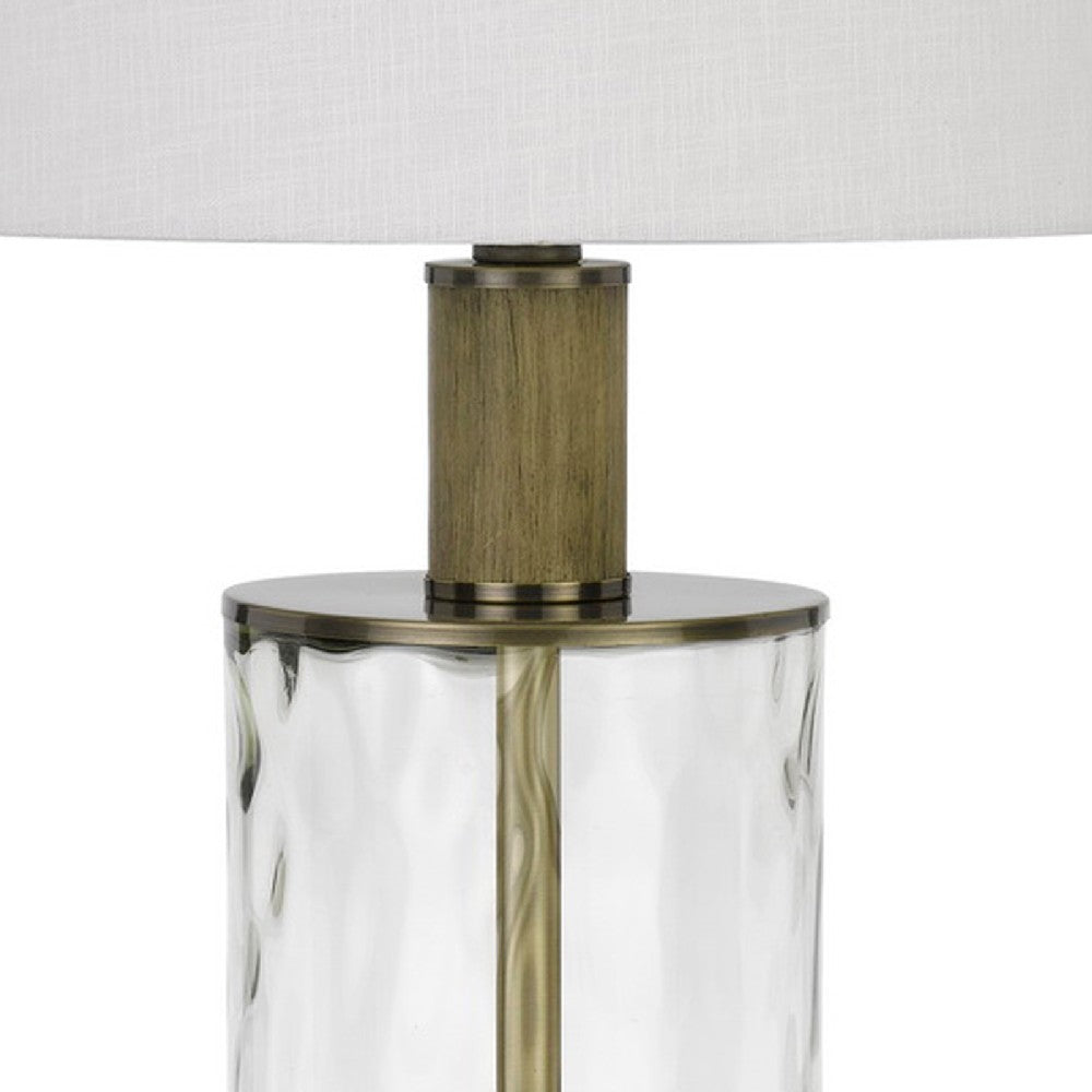 42 Inch Clear Glass Table Lamp with Dimmer and Oak Wood Accent - BM272228