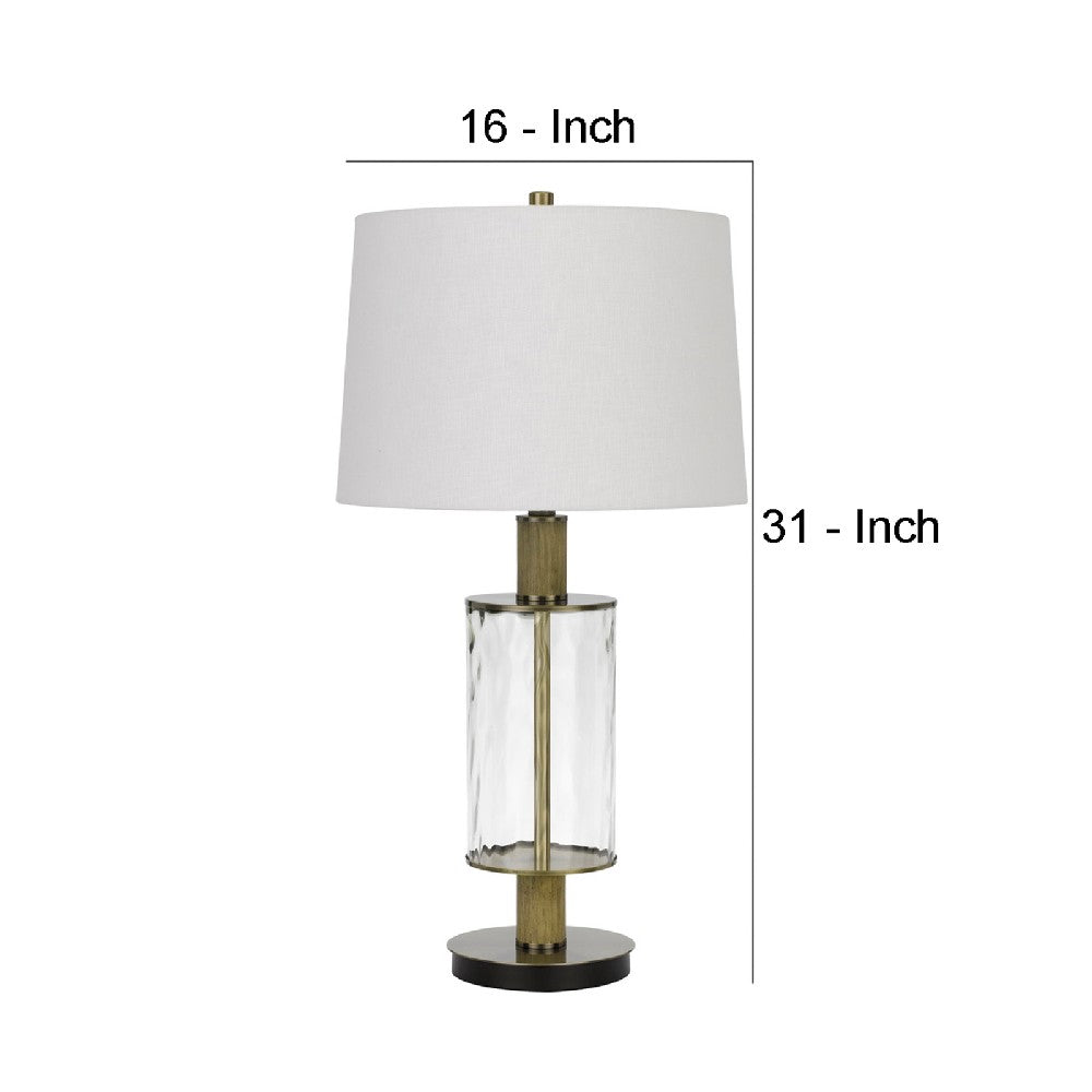 42 Inch Clear Glass Table Lamp with Dimmer and Oak Wood Accent - BM272228