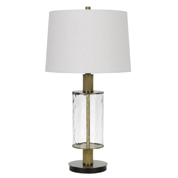 42 Inch Clear Glass Table Lamp with Dimmer and Oak Wood Accent - BM272228