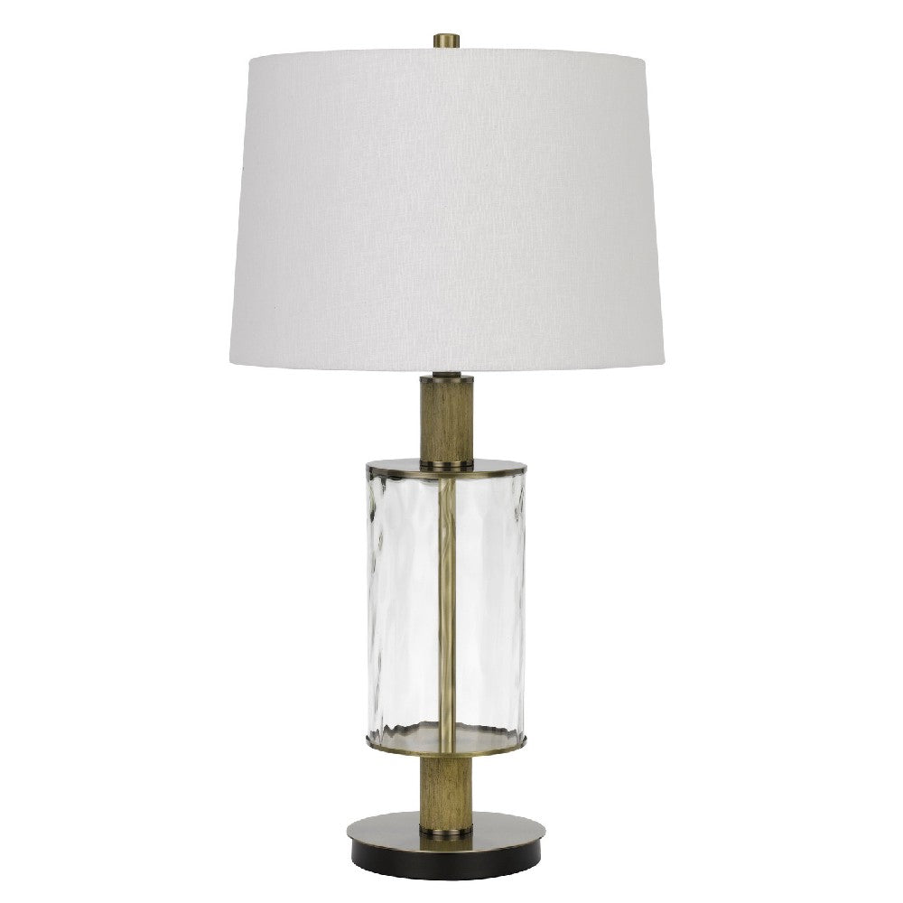 42 Inch Clear Glass Table Lamp with Dimmer and Oak Wood Accent - BM272228