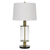 42 Inch Clear Glass Table Lamp with Dimmer and Oak Wood Accent - BM272228