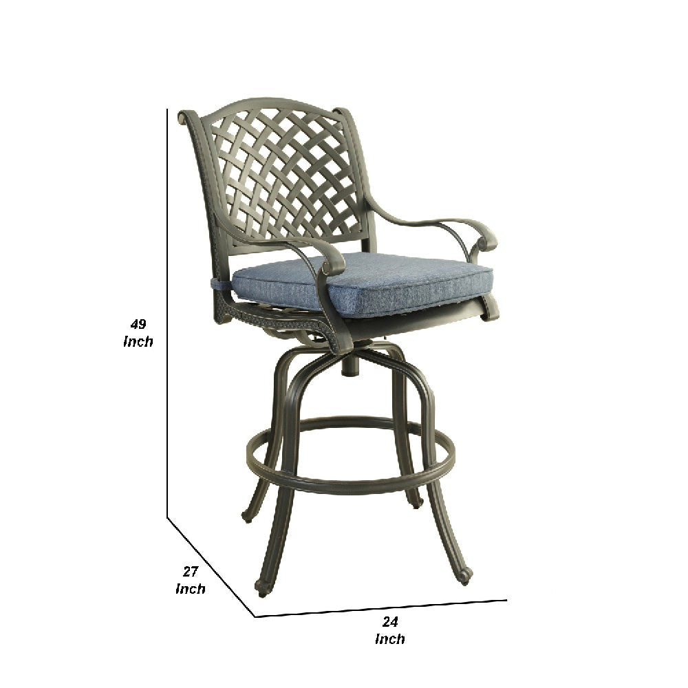 28 Inch Outdoor Patio Metal Bar Stool, Set of 2, Blue - BM272247