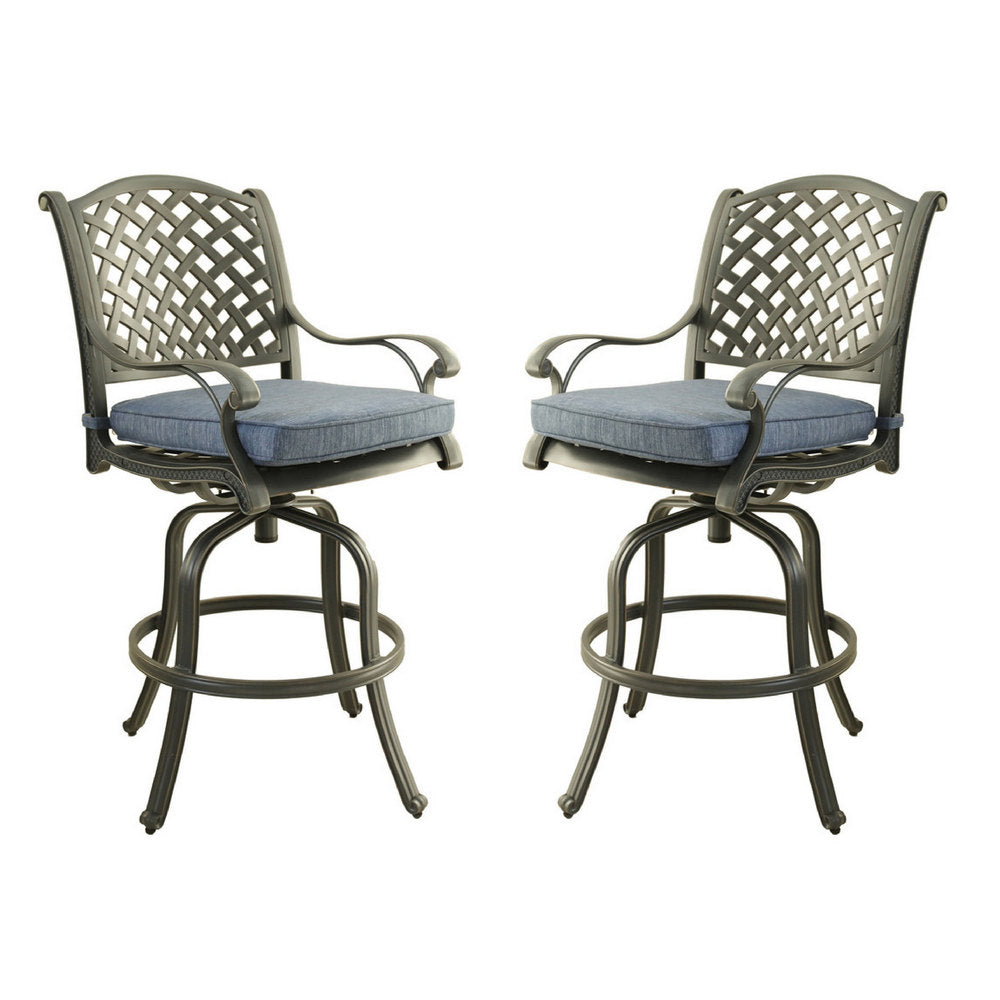 28 Inch Outdoor Patio Metal Bar Stool, Set of 2, Blue - BM272247