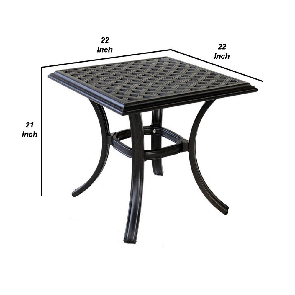 22 Inch Wynn Outdoor Patio Metal End Table, Pattern Top, Black - BM272250