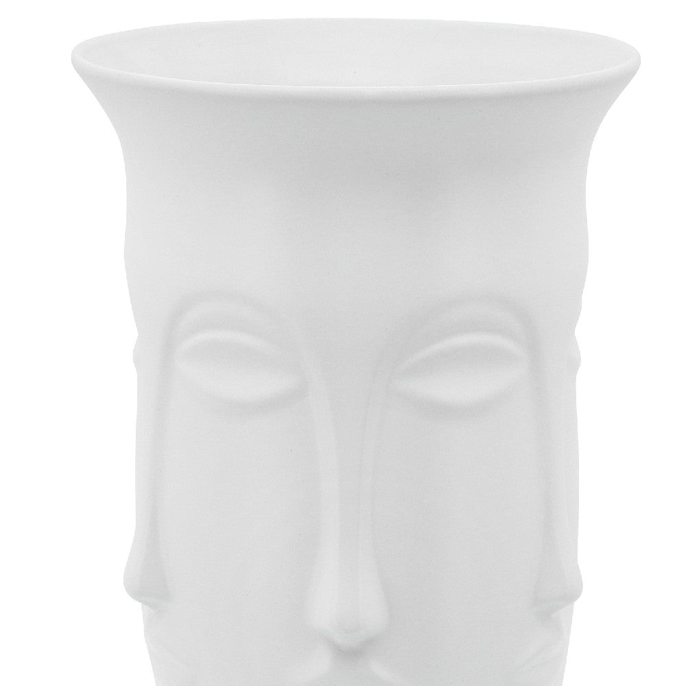 15 Inch Ceramic Vase with Flared Human Face Design, White - BM272304