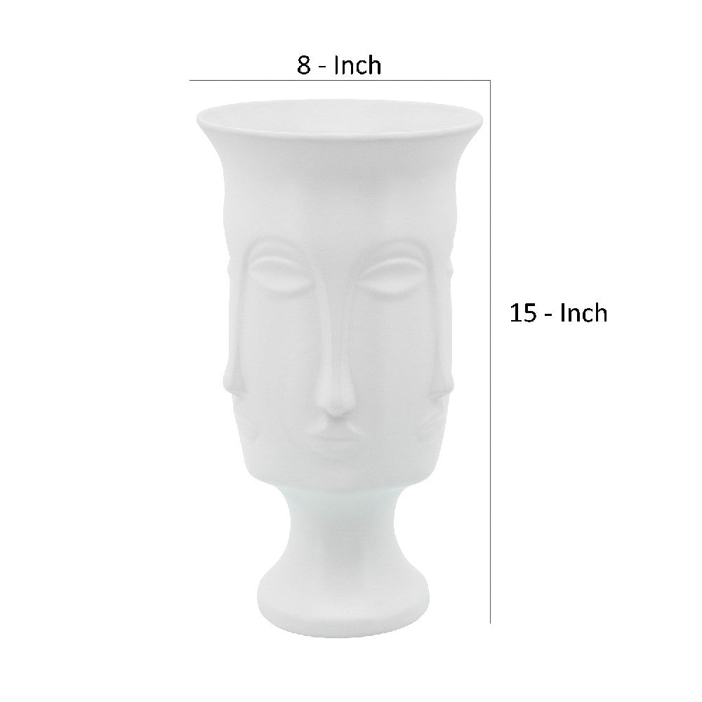 15 Inch Ceramic Vase with Flared Human Face Design, White - BM272304