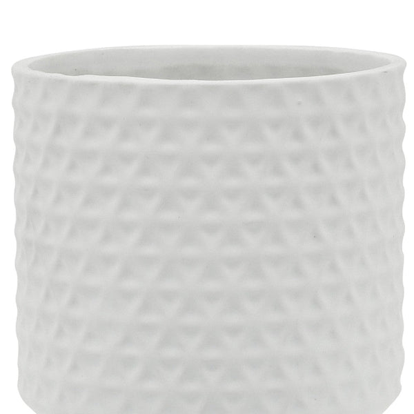 11 Inch Ceramic Vase with Pedestal Style and Ribbed Pattern, White - BM272306