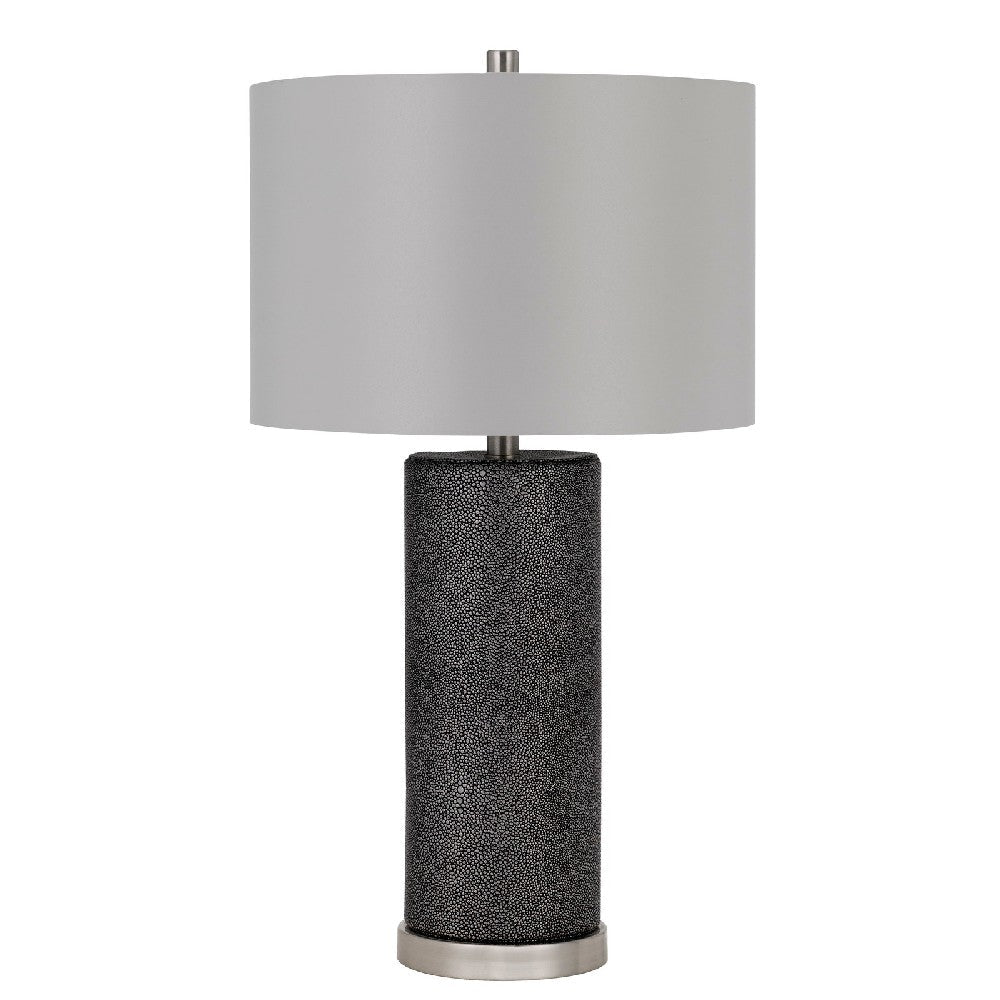 27 Inch Ceramic Table Lamp, Faux Leather Wrapped, Dimmer, Gray - BM272316