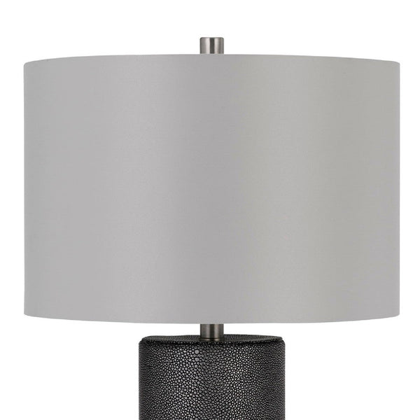 27 Inch Ceramic Table Lamp, Faux Leather Wrapped, Dimmer, Gray - BM272316