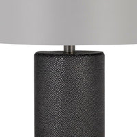 27 Inch Ceramic Table Lamp, Faux Leather Wrapped, Dimmer, Gray - BM272316