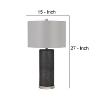 27 Inch Ceramic Table Lamp, Faux Leather Wrapped, Dimmer, Gray - BM272316