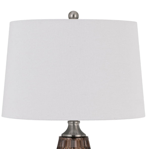 31 Inch Glass Table Lamp with Dimmer, Geometric Base, Brown - BM272317