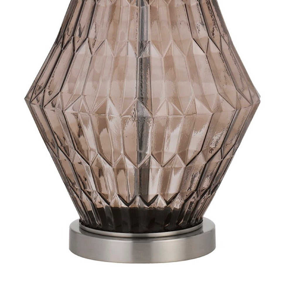 31 Inch Glass Table Lamp with Dimmer, Geometric Base, Brown - BM272317