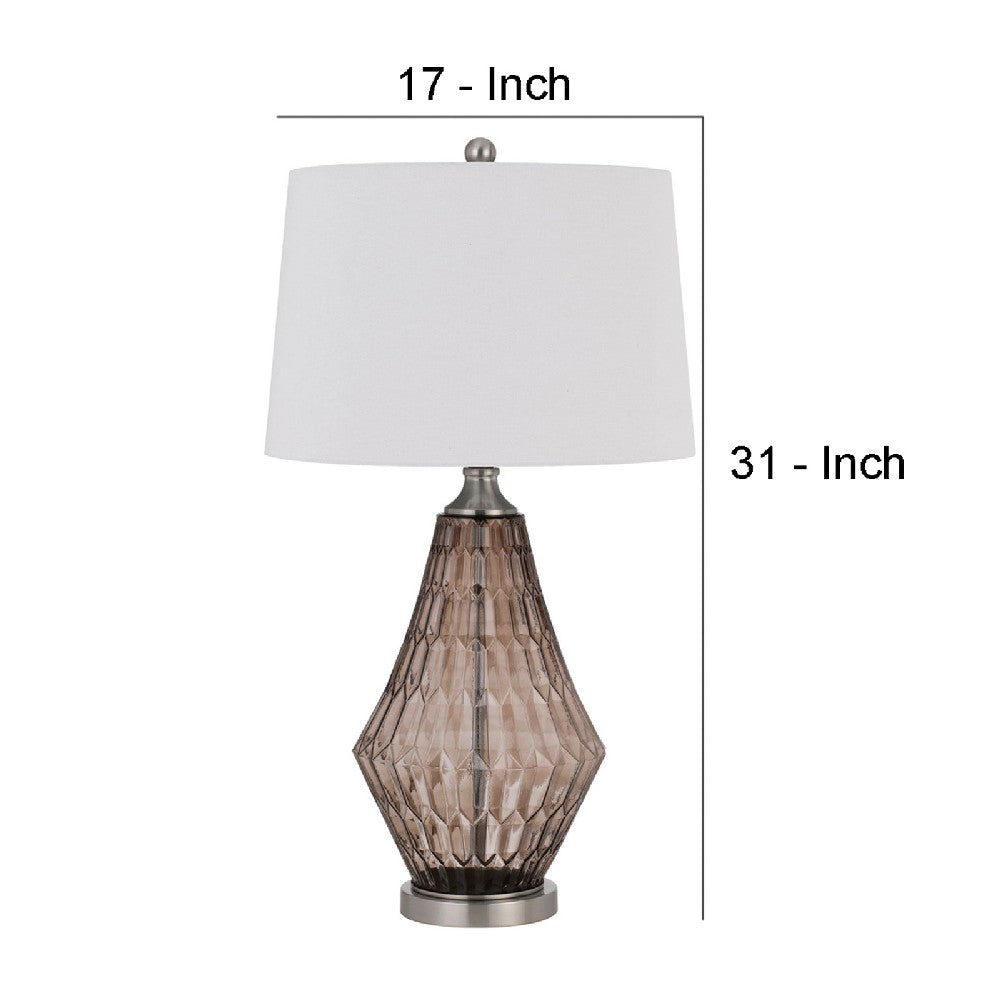 31 Inch Glass Table Lamp with Dimmer, Geometric Base, Brown - BM272317