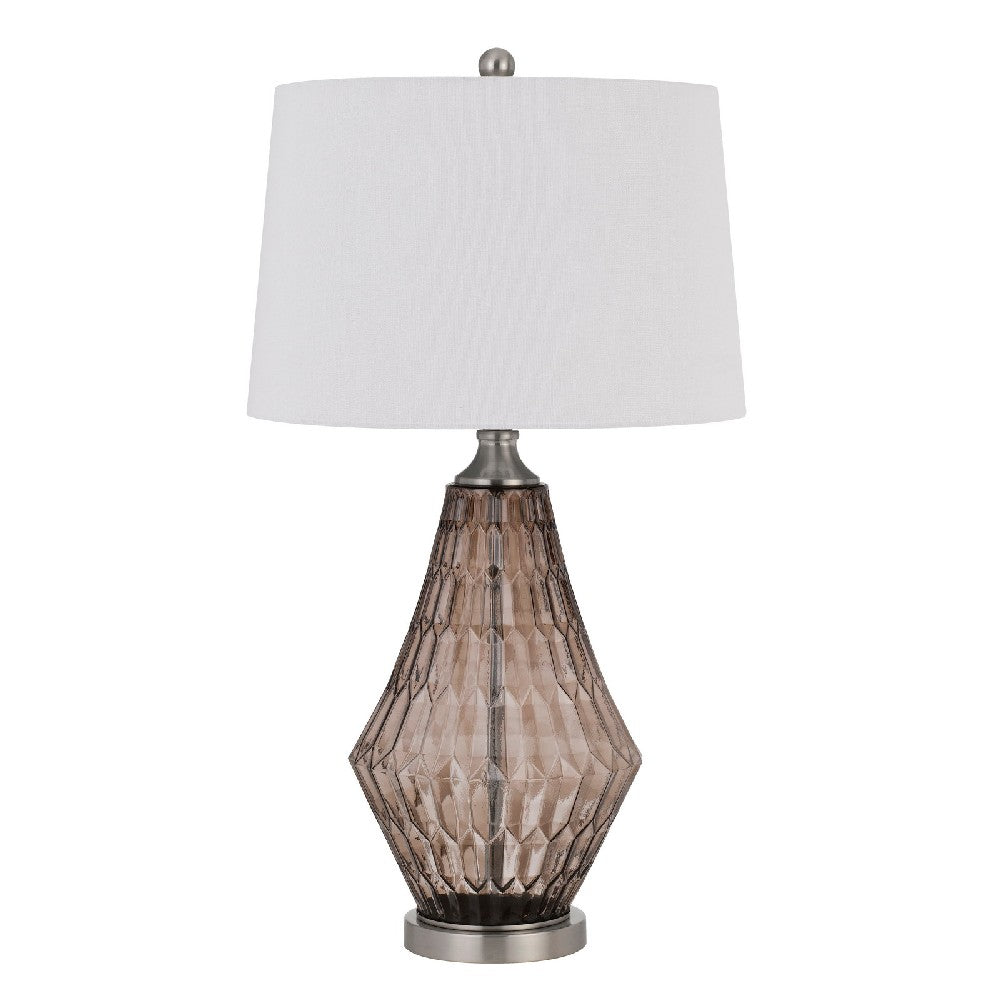 31 Inch Glass Table Lamp with Dimmer, Geometric Base, Brown - BM272317