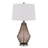 31 Inch Glass Table Lamp with Dimmer, Geometric Base, Brown - BM272317