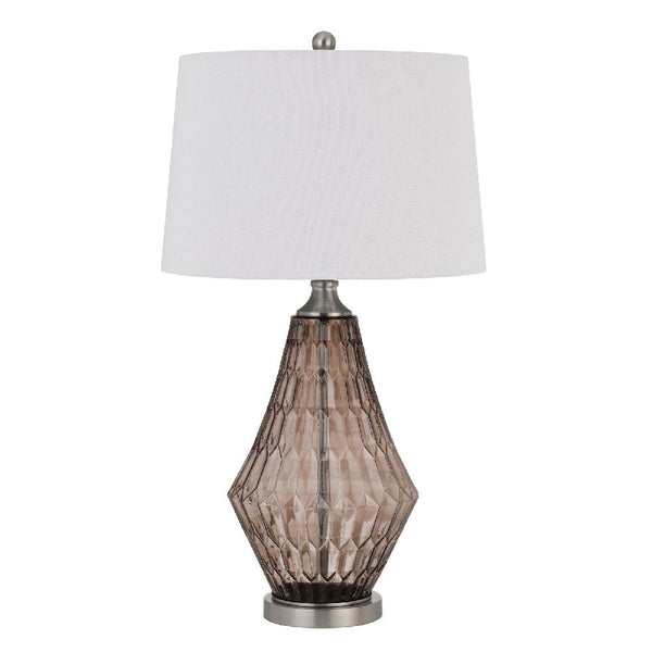 31 Inch Glass Table Lamp with Dimmer, Geometric Base, Brown - BM272317