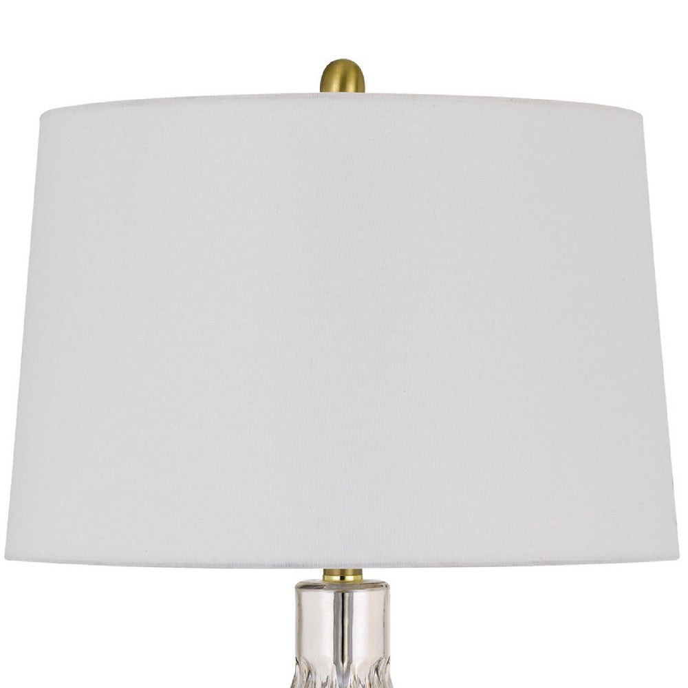 29 Inch Glass Table Lamp with Dimmer, Round, Clear and Brass - BM272318