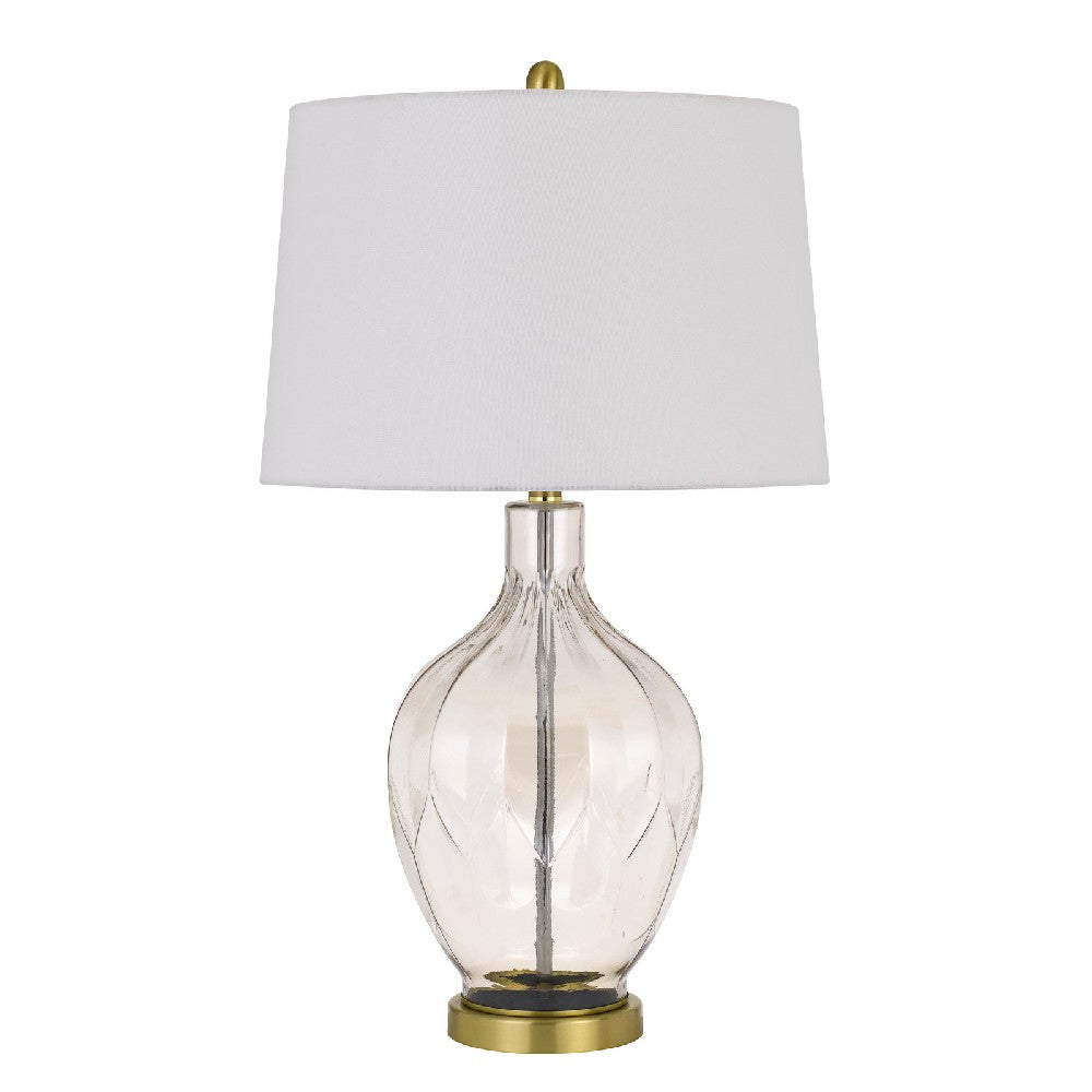 29 Inch Glass Table Lamp with Dimmer, Round, Clear and Brass - BM272318