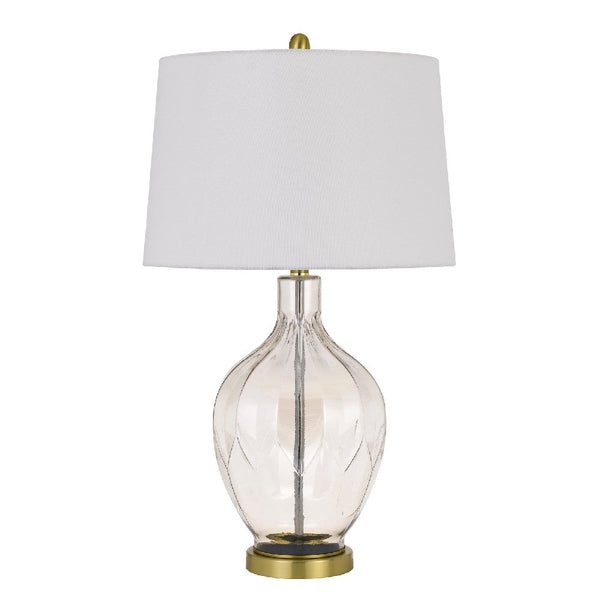 29 Inch Glass Table Lamp with Dimmer, Round, Clear and Brass - BM272318