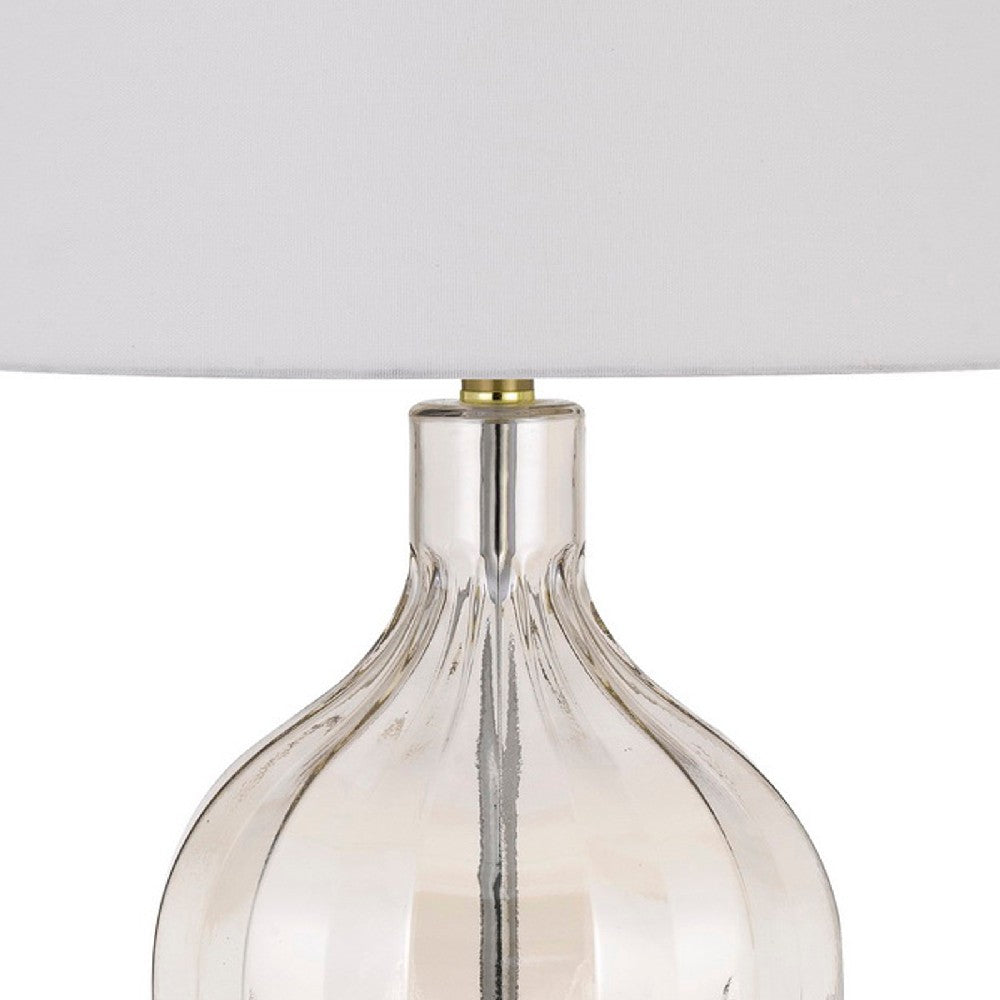 29 Inch Glass Table Lamp with Dimmer, Round, Clear and Brass - BM272318