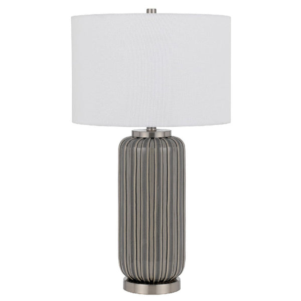29 Inch Ceramic Curved Table Lamp with Stripes, Dimmer, Gray - BM272340