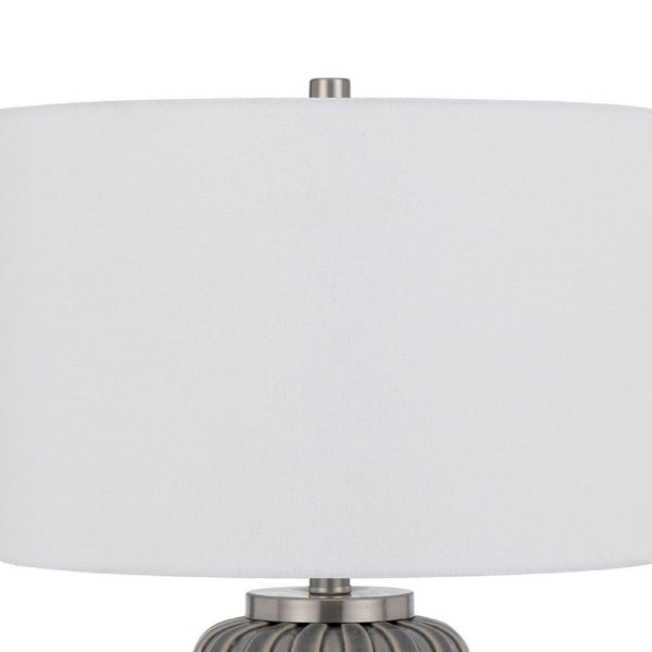 29 Inch Ceramic Curved Table Lamp with Stripes, Dimmer, Gray - BM272340