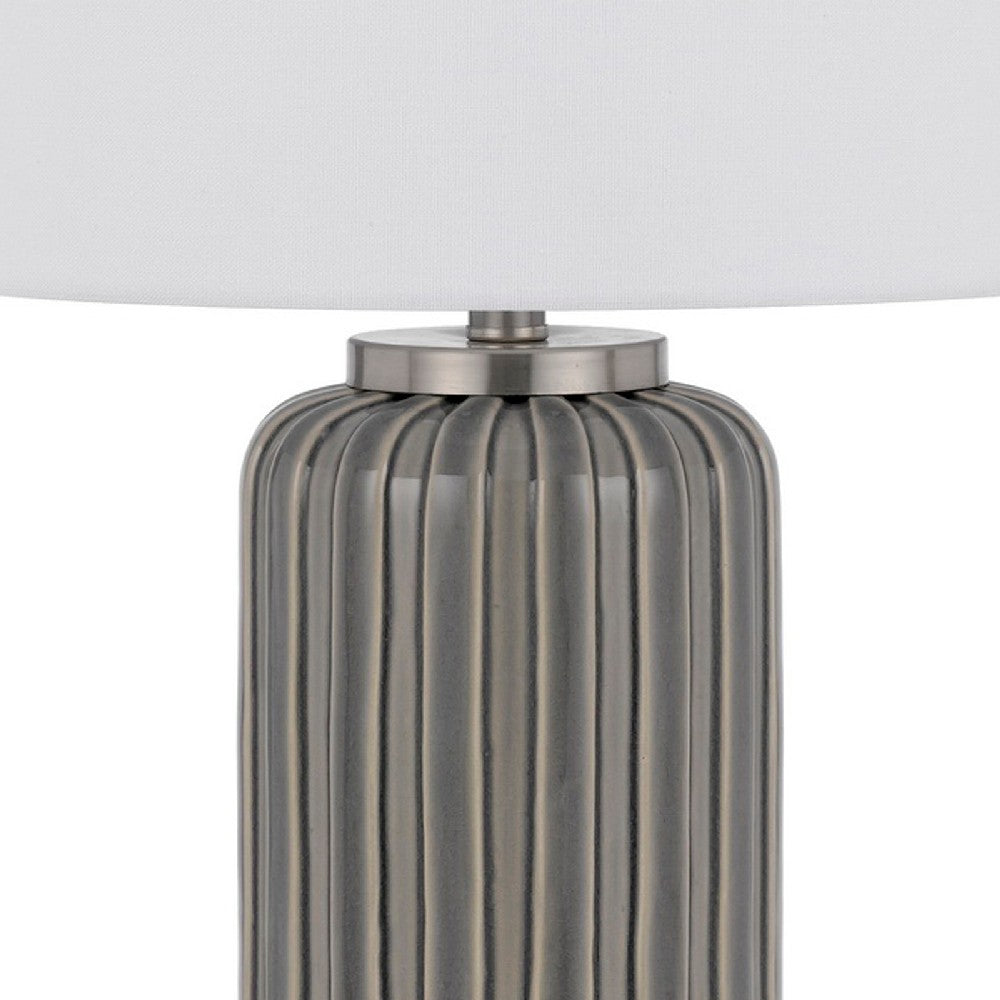 29 Inch Ceramic Curved Table Lamp with Stripes, Dimmer, Gray - BM272340