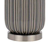 29 Inch Ceramic Curved Table Lamp with Stripes, Dimmer, Gray - BM272340