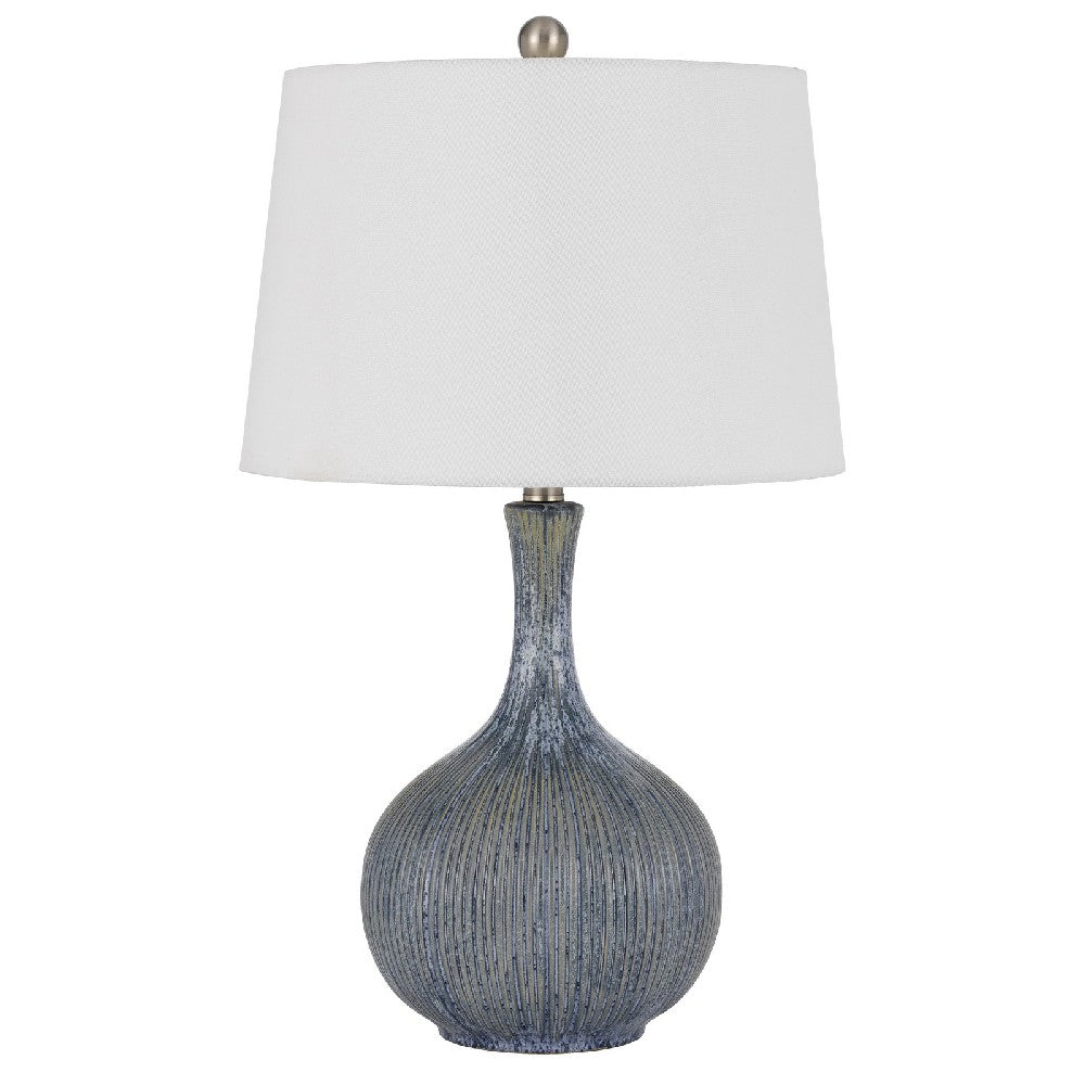 25 Inch Onion Table Lamp with Ribbed Texture and Dimmer, Distressed Stone - BM272342