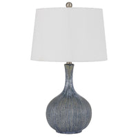 25 Inch Onion Table Lamp with Ribbed Texture and Dimmer, Distressed Stone - BM272342