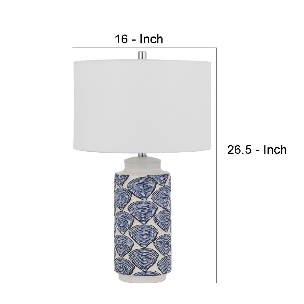 27 Inch Coastal Ceramic Table Lamp, Dimmer, Sea Shells, Blue - BM272350