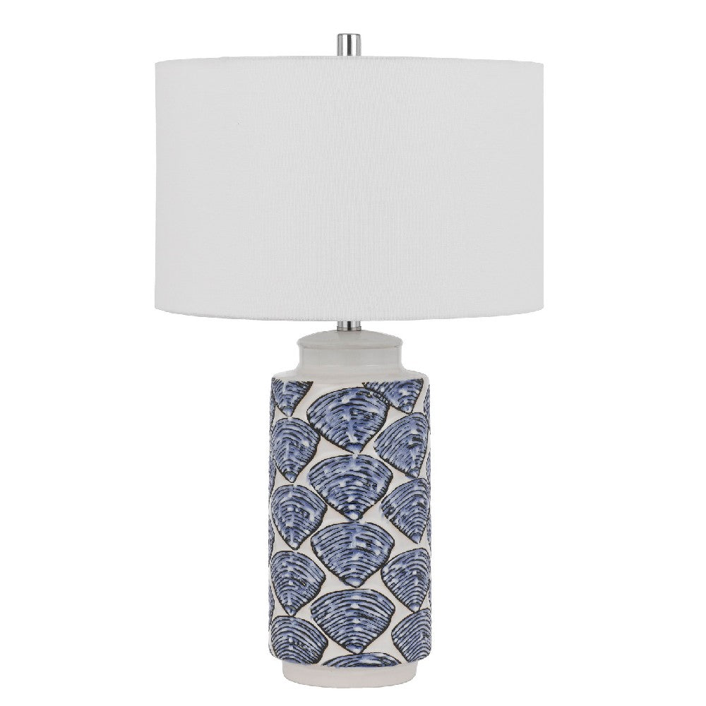 27 Inch Coastal Ceramic Table Lamp, Dimmer, Sea Shells, Blue - BM272350