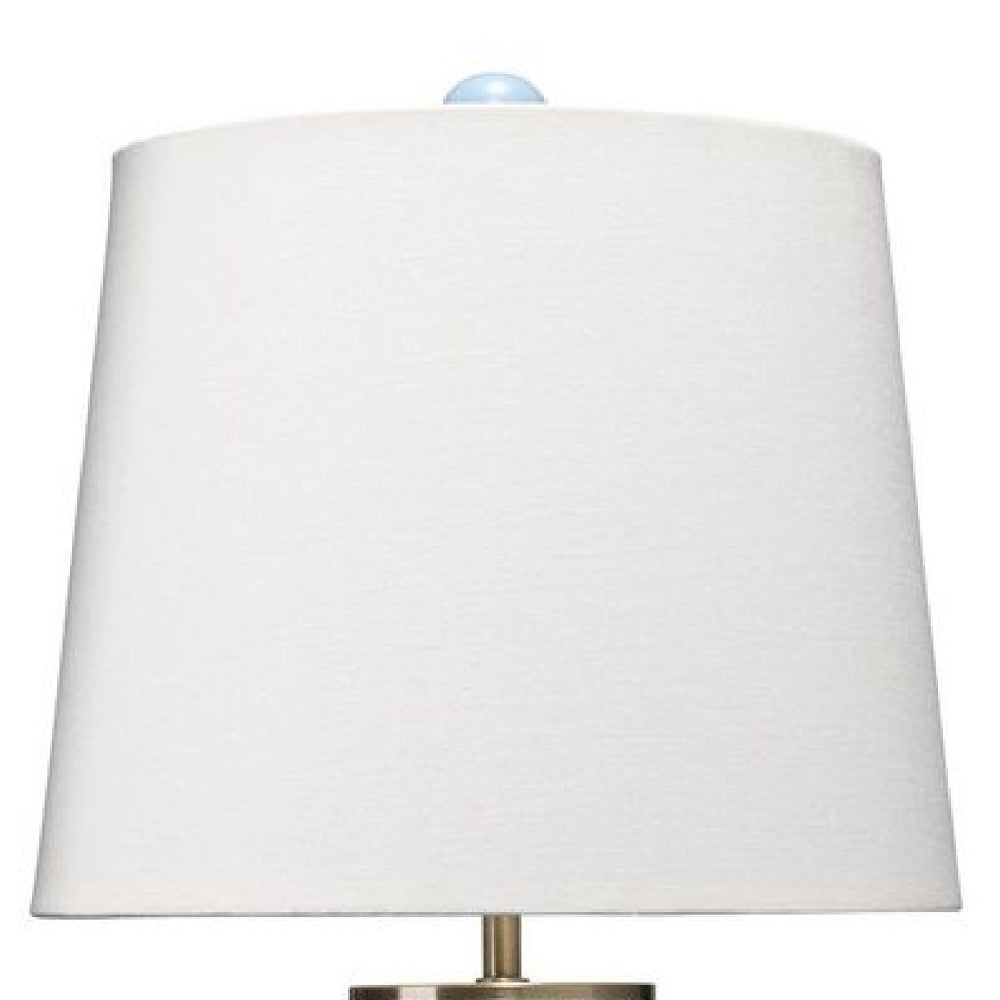 21 Inch Ceramic Table Lamp with Handles, White and Blue - BM272365