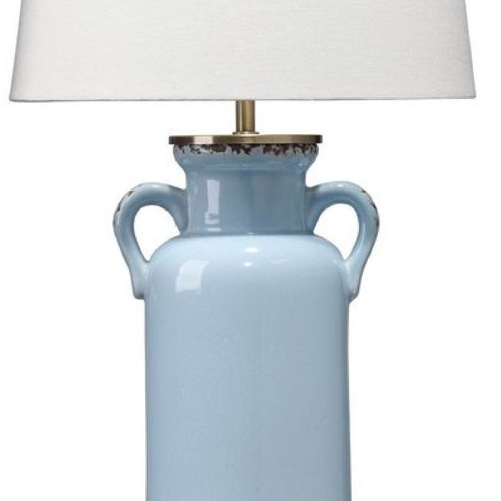 21 Inch Ceramic Table Lamp with Handles, White and Blue - BM272365