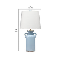 21 Inch Ceramic Table Lamp with Handles, White and Blue - BM272365