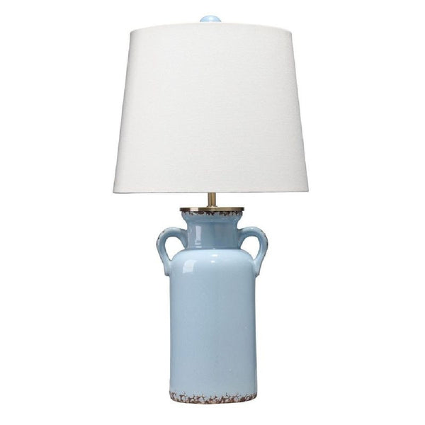 21 Inch Ceramic Table Lamp with Handles, White and Blue - BM272365