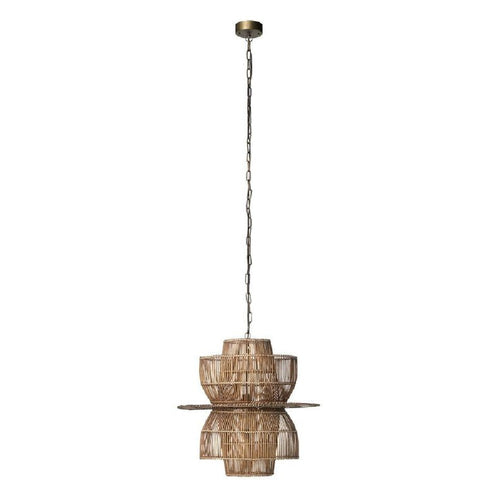 24 Inch Rattan Pendant Chandelier, Natural Brown, Brass - BM272381