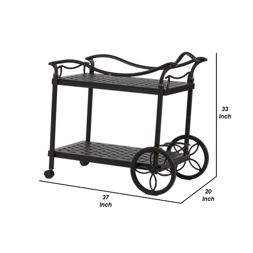 20 Inch 2 Tier Metal Outdoor Patio Tea and Bar Cart, Bronze - BM272416